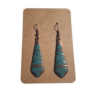 Handmade Copper Tribal Dangle Earrings Geometric Etched Design Lightweight Boho
